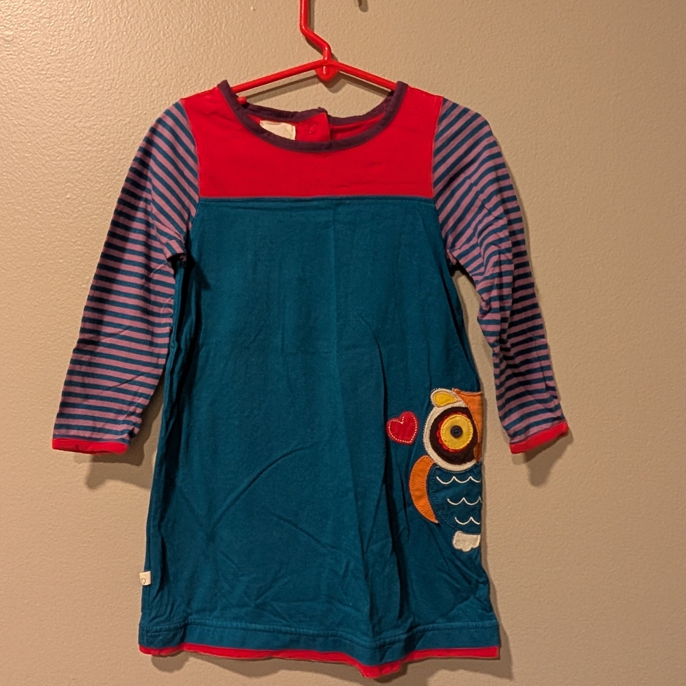 Colorful Owl Dress with Striped Sleeves